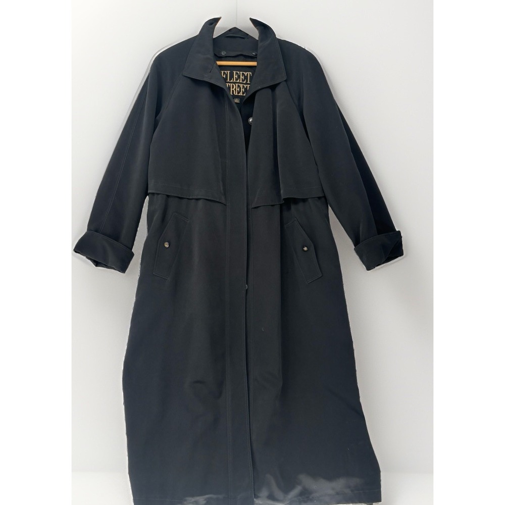 Fleet Street Trench Coat Size 8 Black Removable Liner  Button Academia
